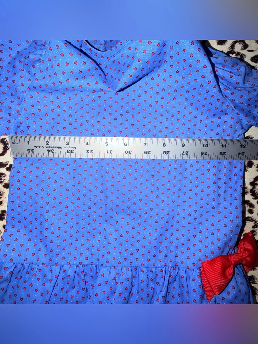 Little Star Toddler Girl’s Vintage Blue W/ Red Hearts And Red Bows Dress Size 5